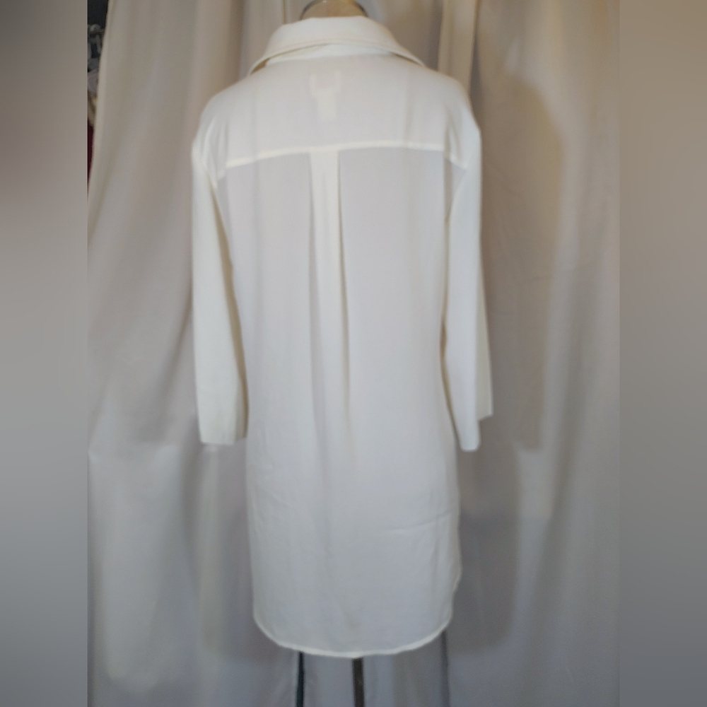 Chico's ButtonUp Blouse, Jeweled Butterflies Collar, 1/2 Sleeve, Ivory, S - Picture 6 of 14